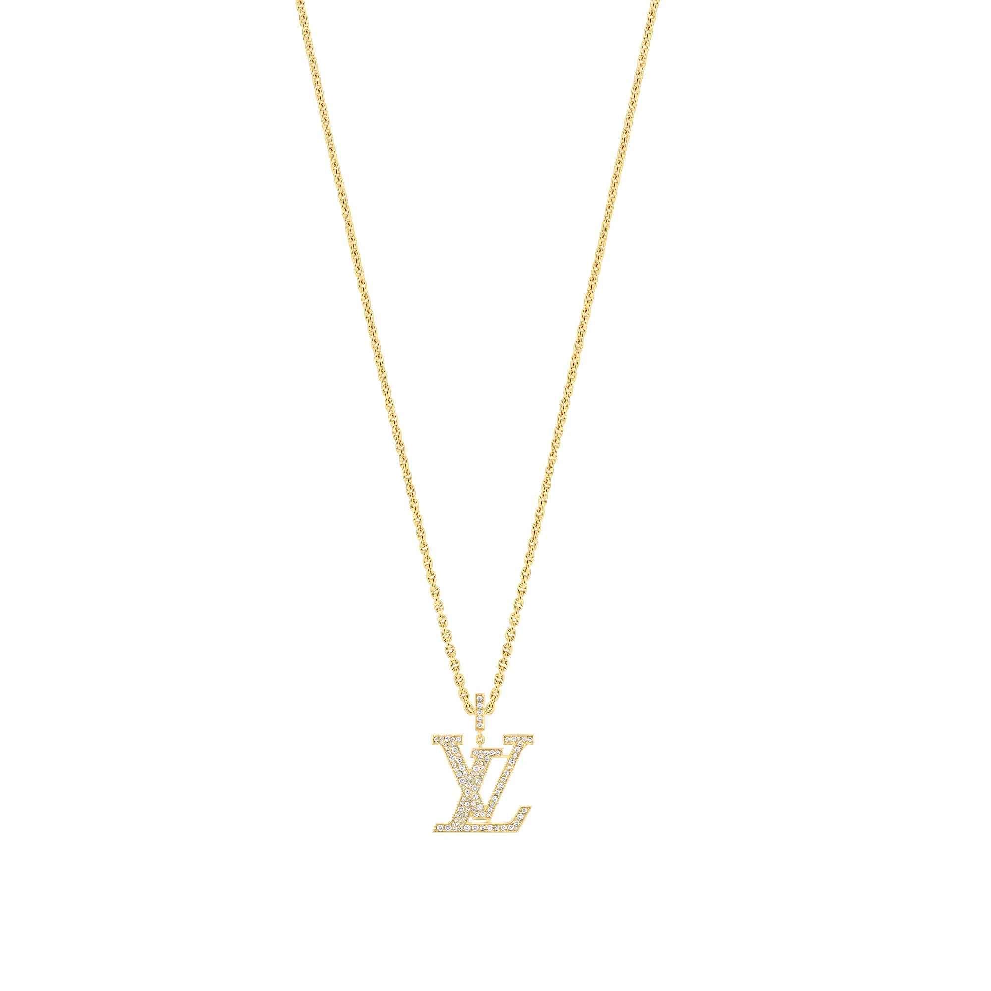 Louis Vuitton Replica LV Large Pendant fake diamond necklace Yellow Gold