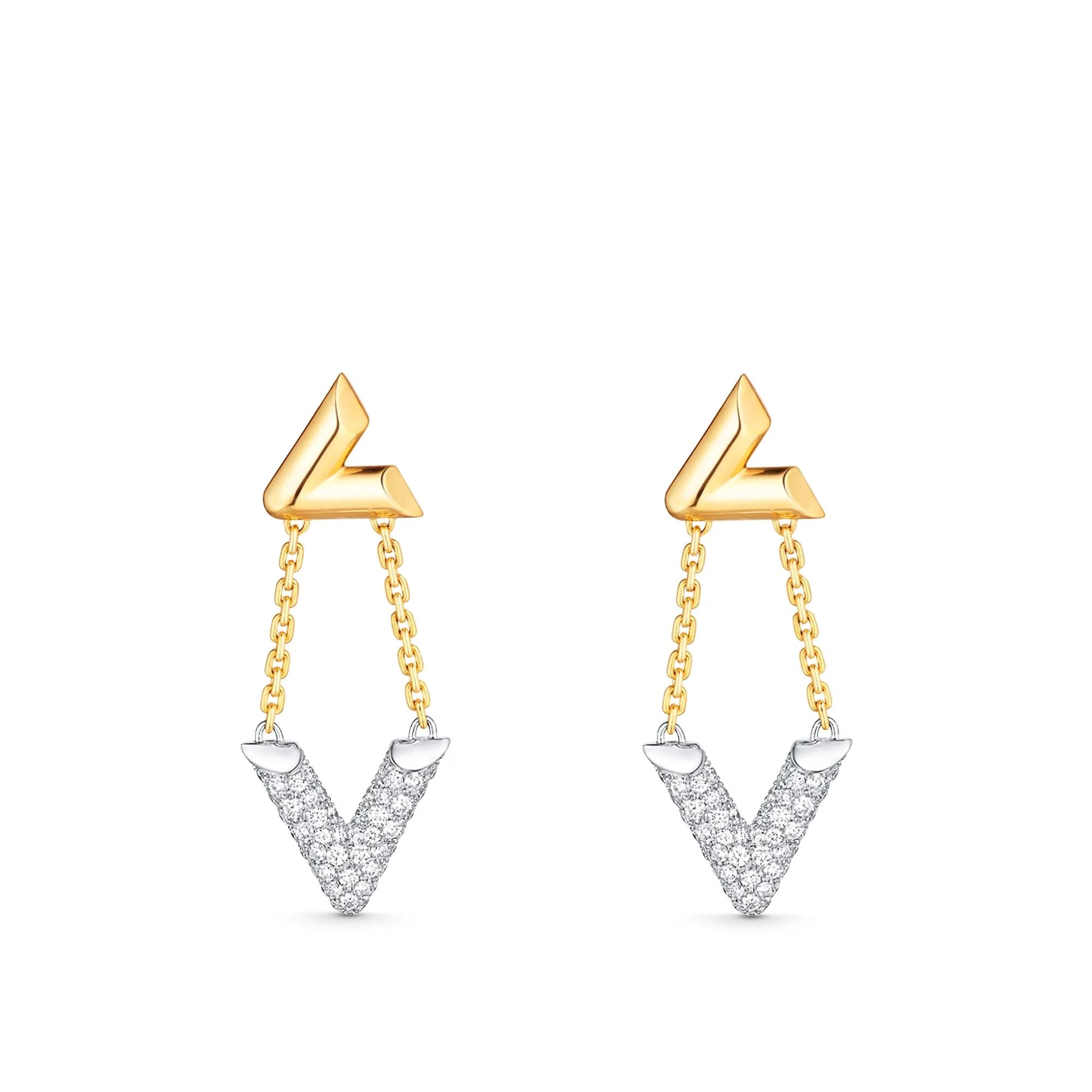 Louis Vuitton Replica LV Volt Upside Down Earrings Yellow Gold White Gold fake diamond earrings