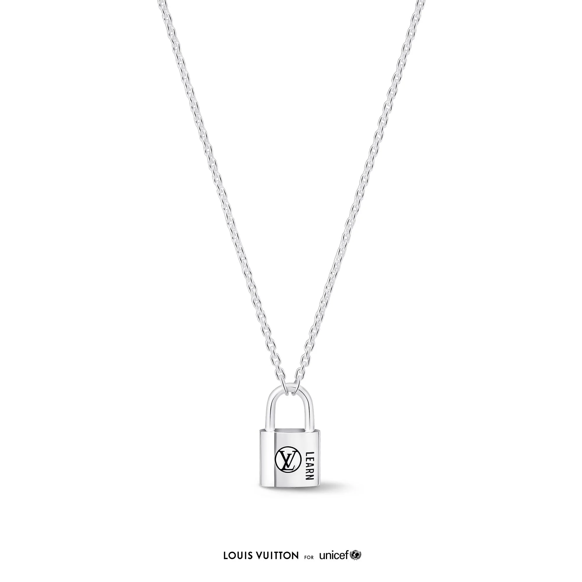 Louis Vuitton Replica Silver Lockit Pendant fake necklace Sterling Silver Black Laquered