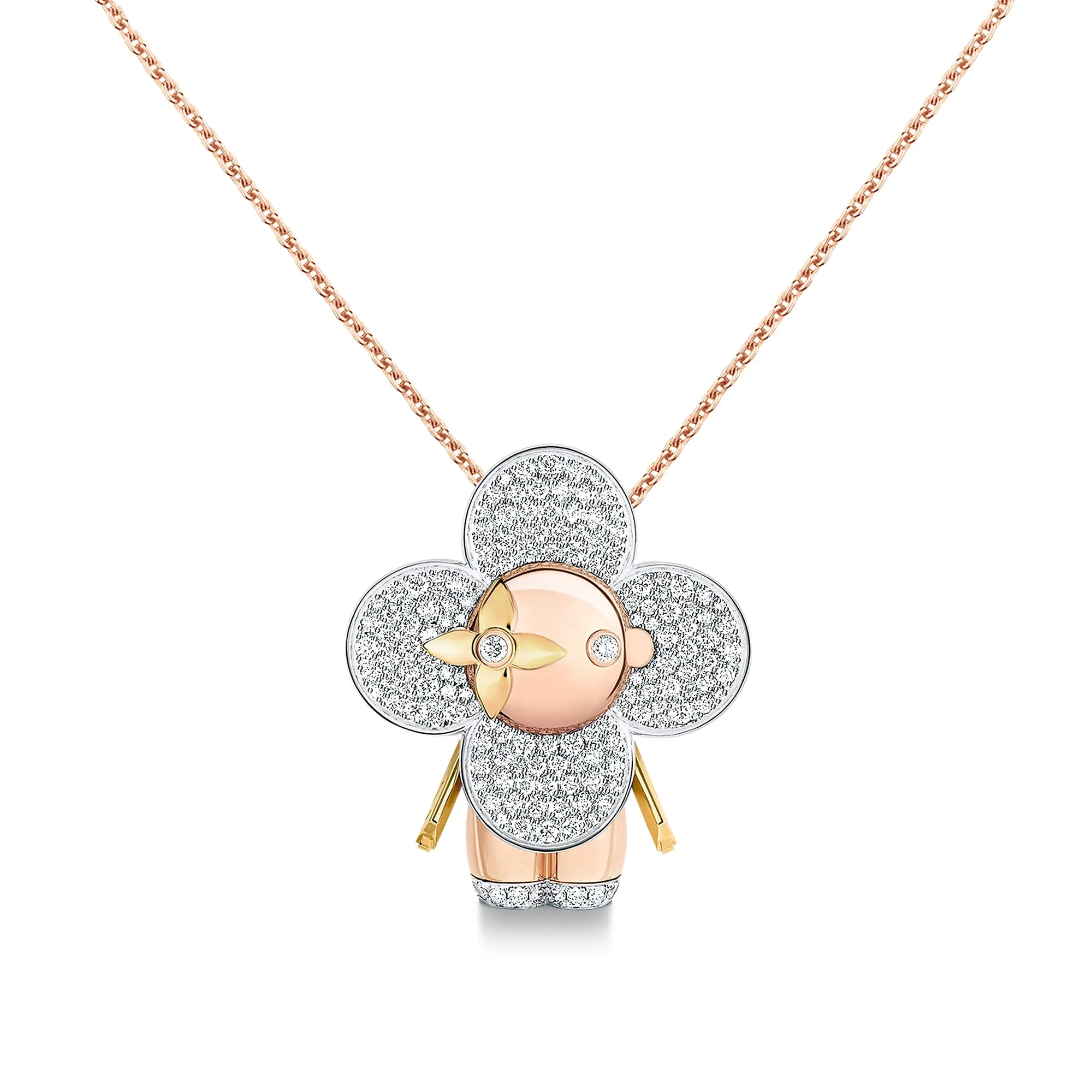 Louis Vuitton Replica Vivienne large Pendant fake diamond necklace 3 golds pavage