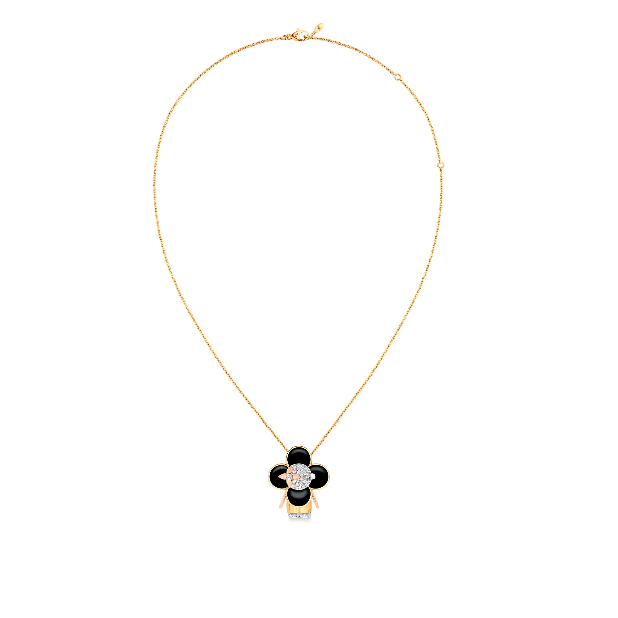 Louis Vuitton Replica Vivienne Pendant fake diamond necklace 3 golds black lacquer