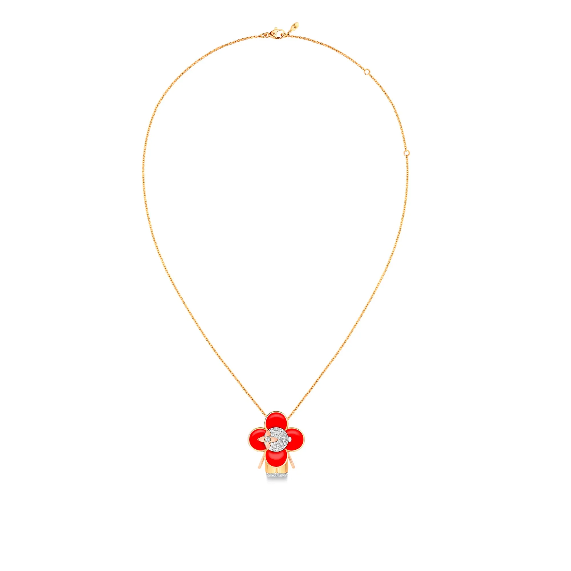 Louis Vuitton Replica Vivienne Pendant fake diamond necklace 3 golds red lacquer