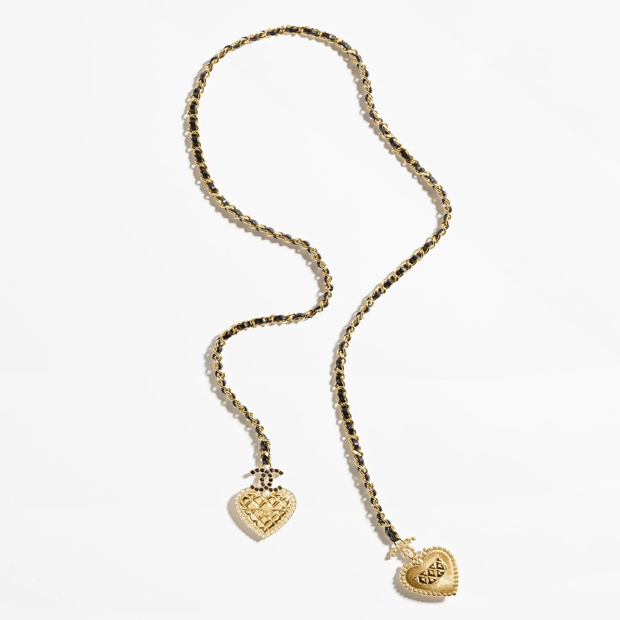 Gold Black Crystal & Pearly White fake chanel necklace