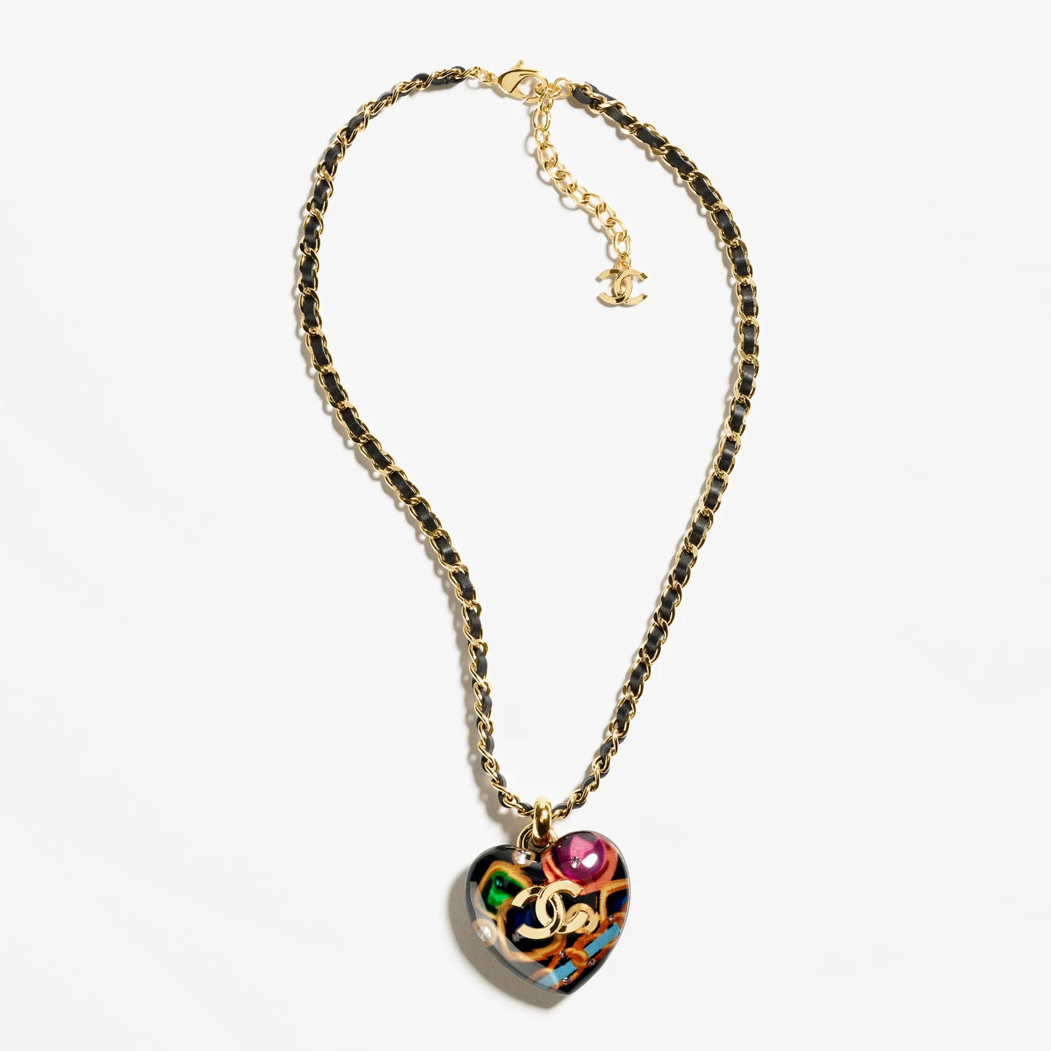 Gold Black Multicolor Crystal fake chanel necklace