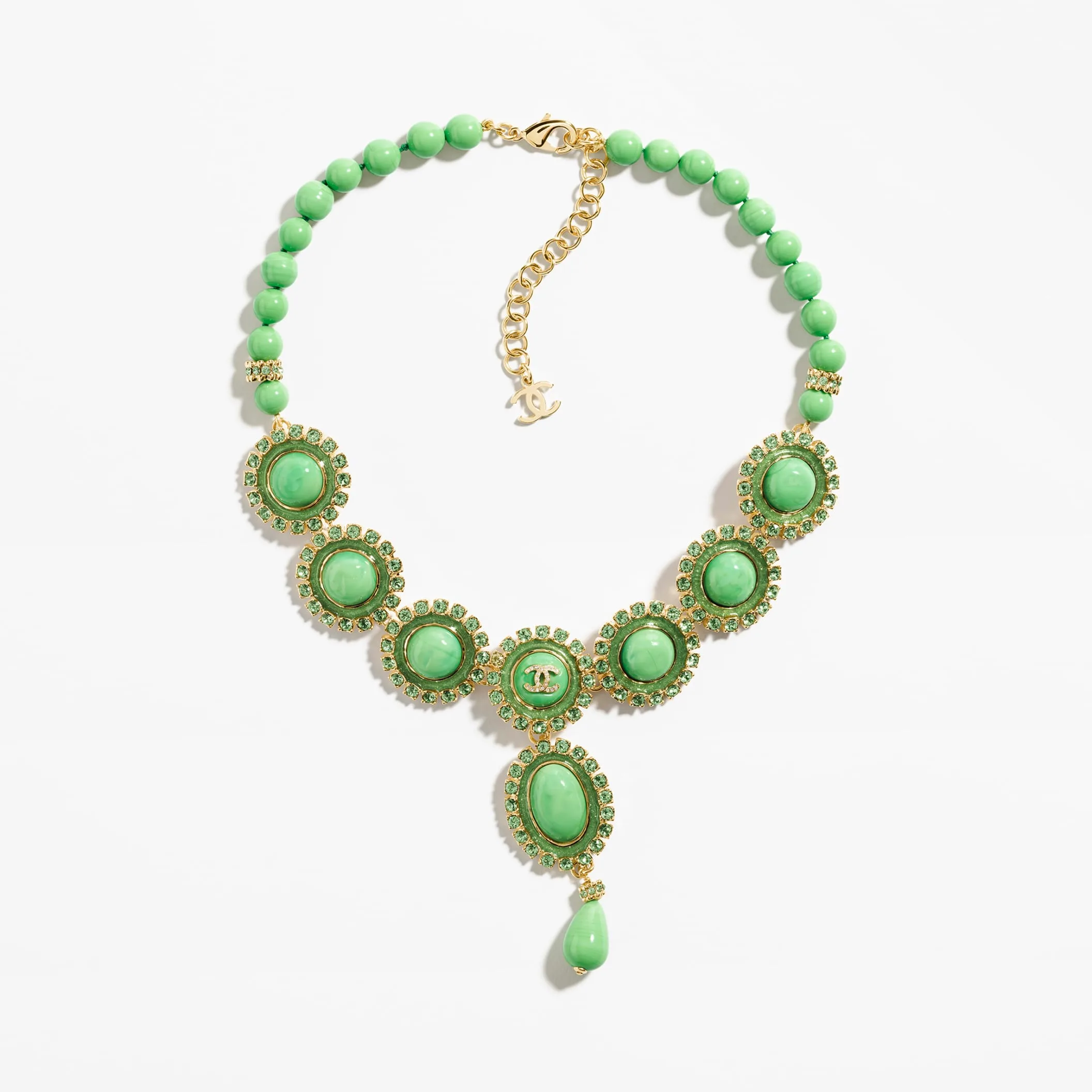 Gold Green & Crystal fake chanel necklace