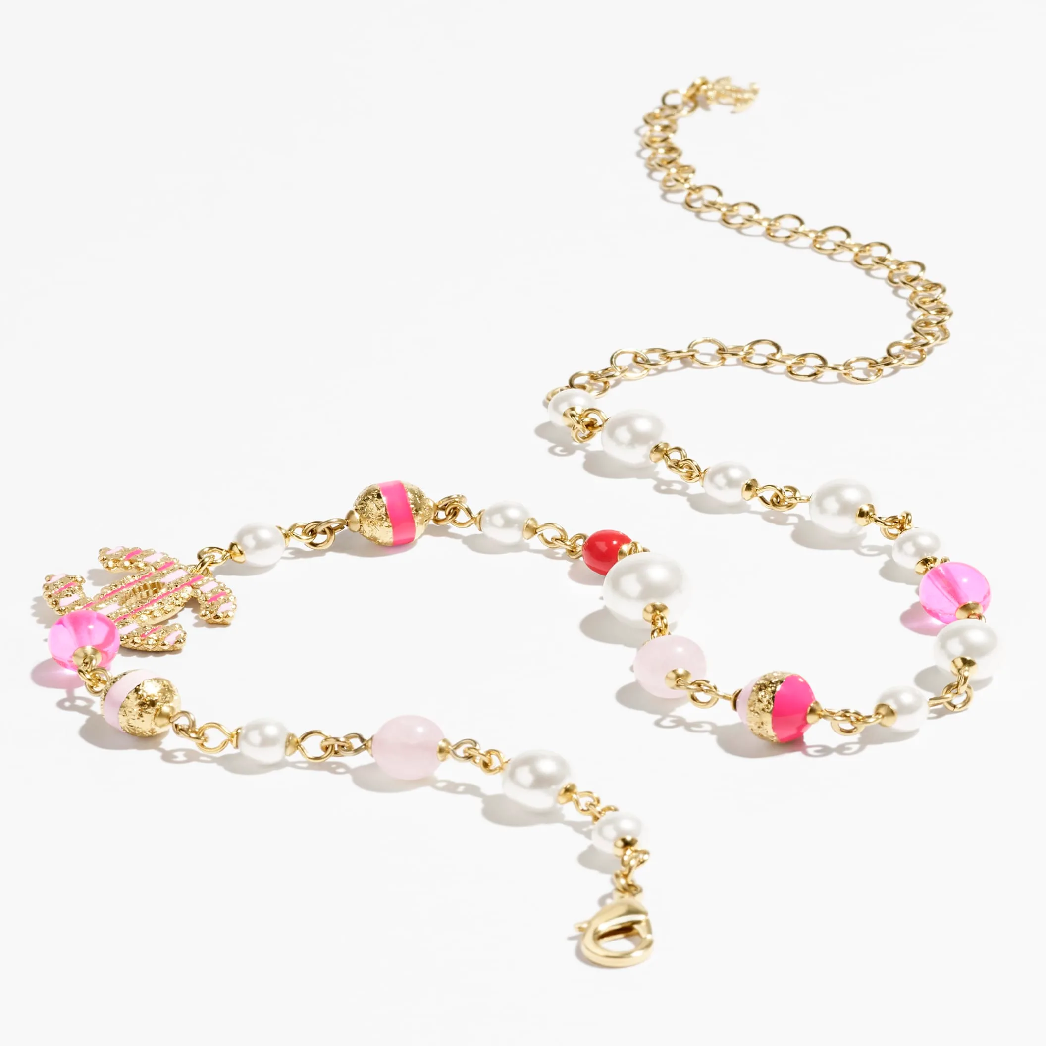 Gold Pearly White Red & Pink fake chanel necklace