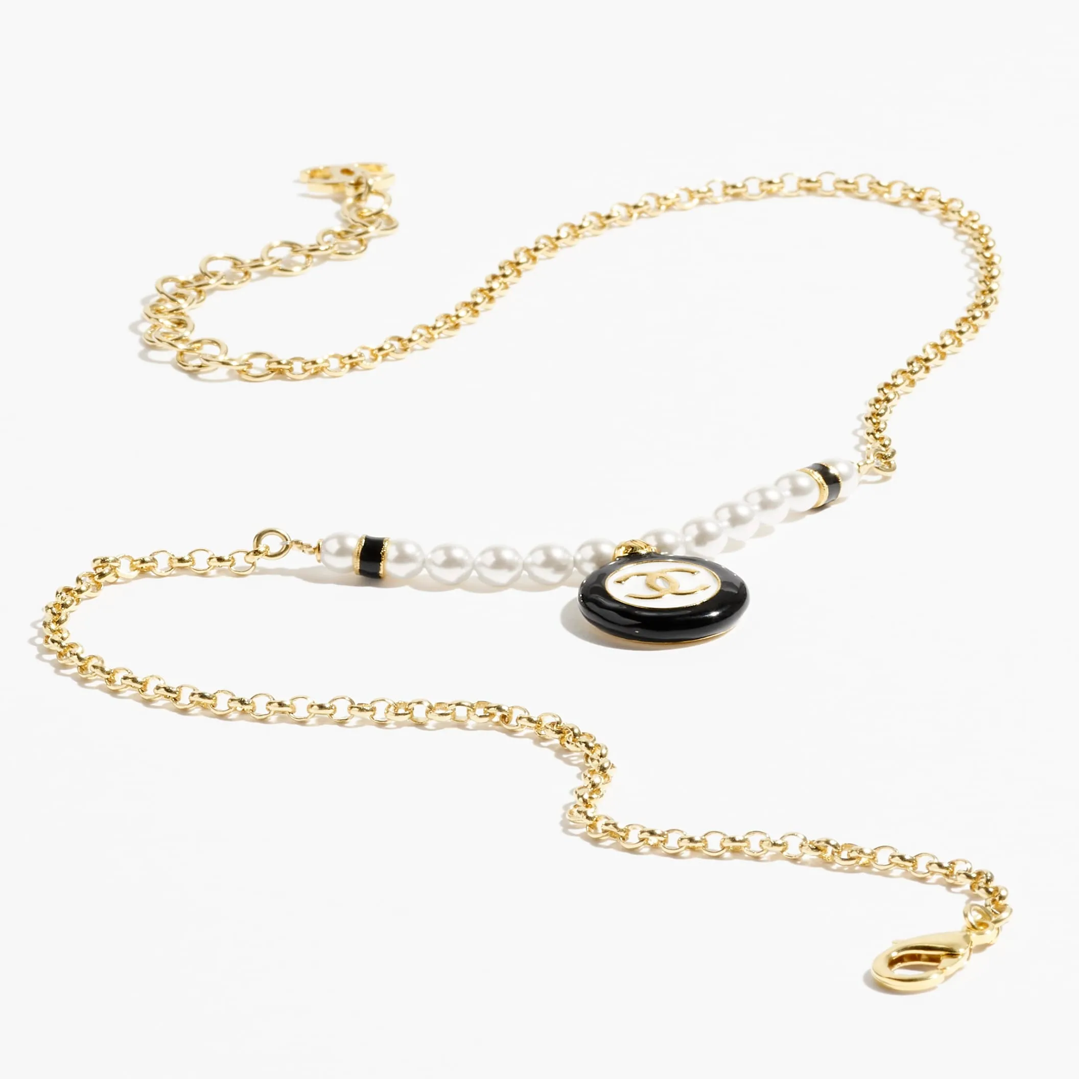 Gold White Black & Pearly White fake chanel necklace