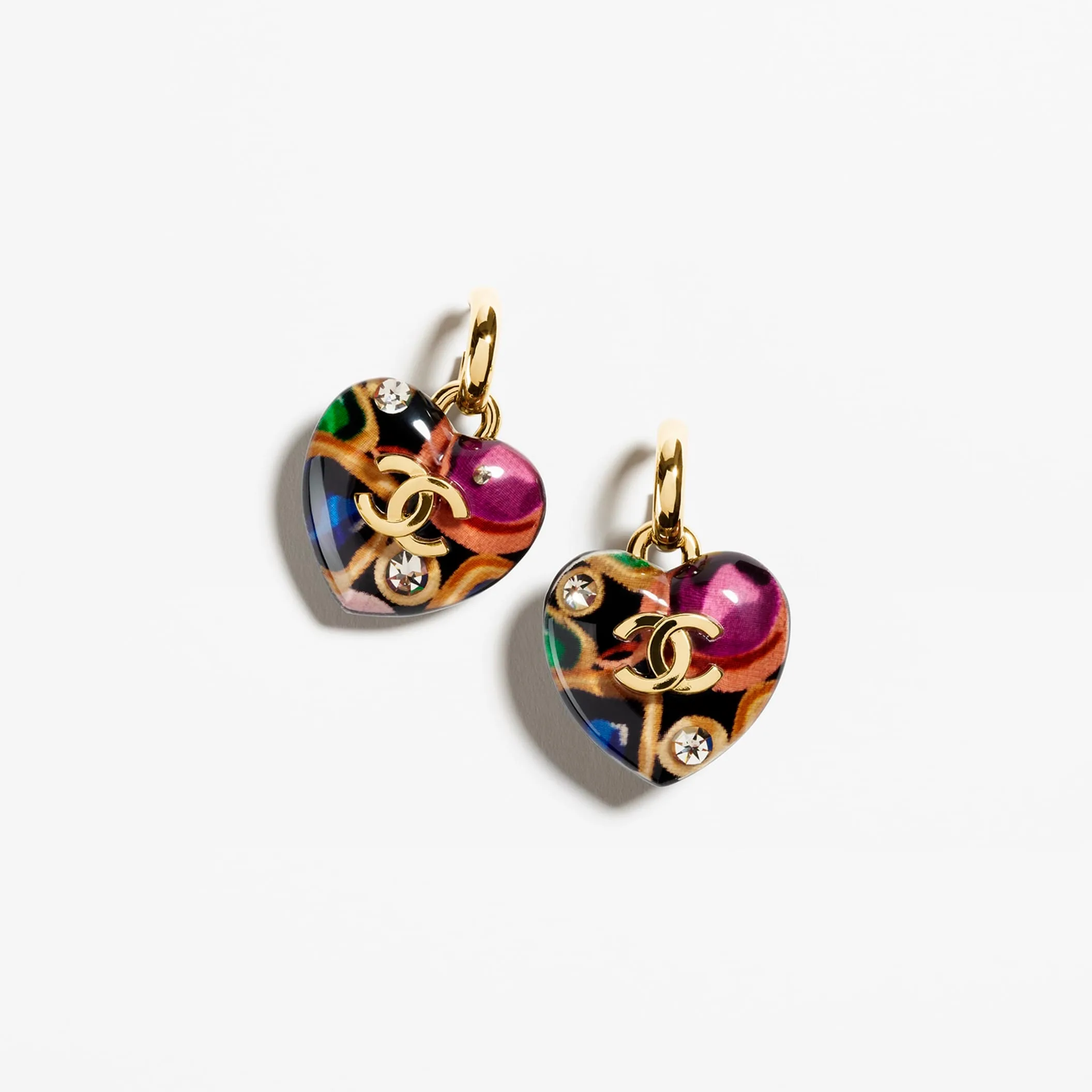 Gold Black Multicolor Crystal pendant Fake chanel earrings