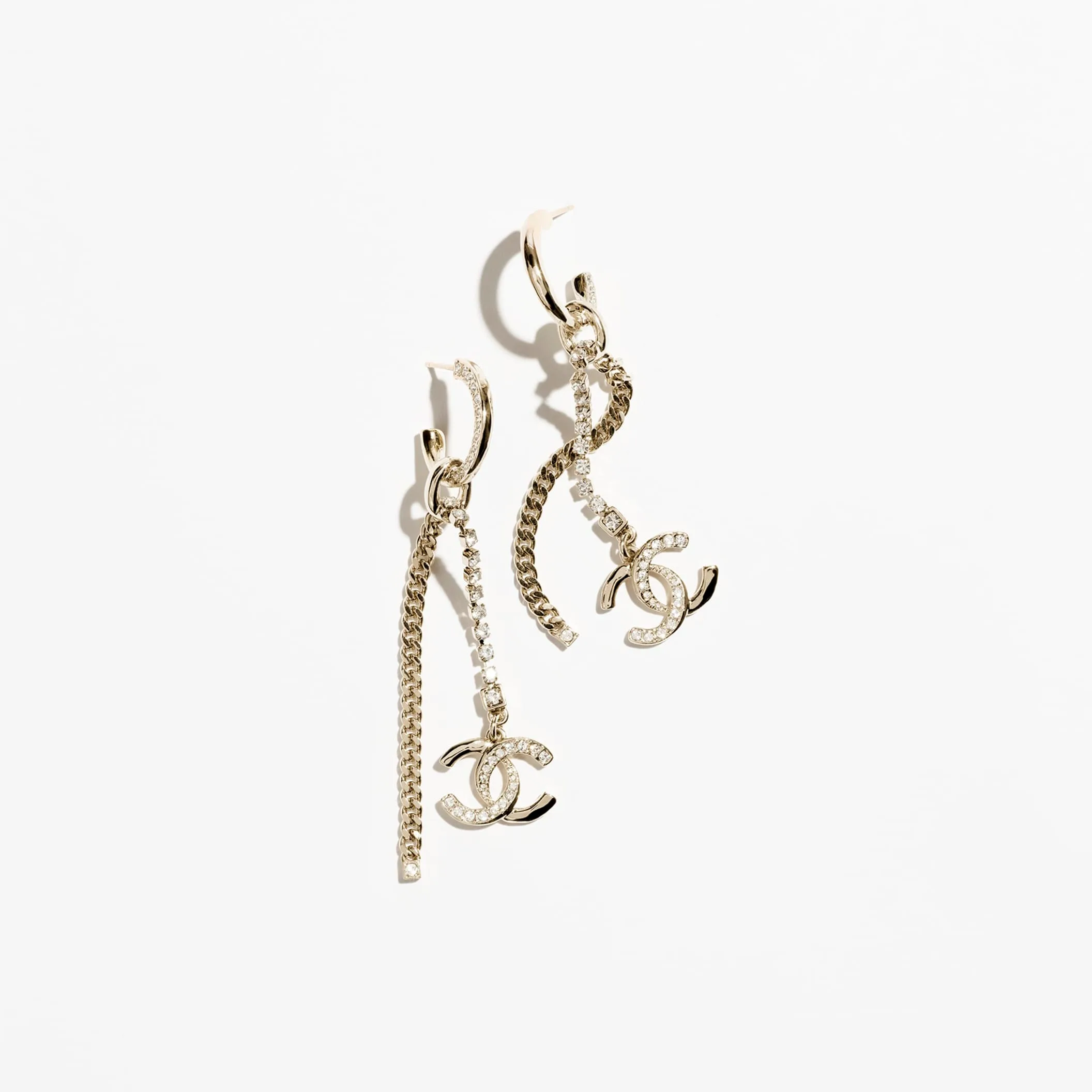 Gold & Crystal pendant Fake chanel earrings