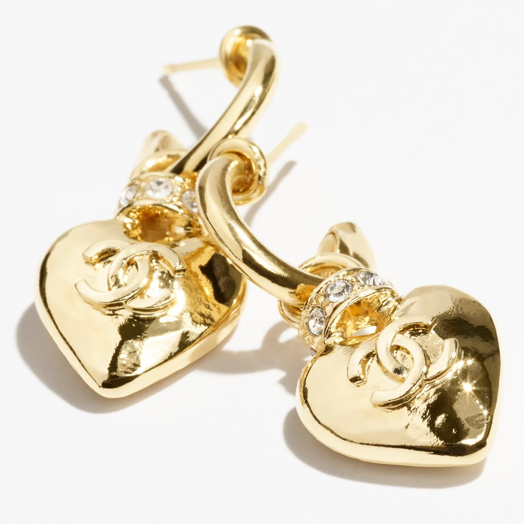 Gold & Crystal pendant Fake chanel earrings
