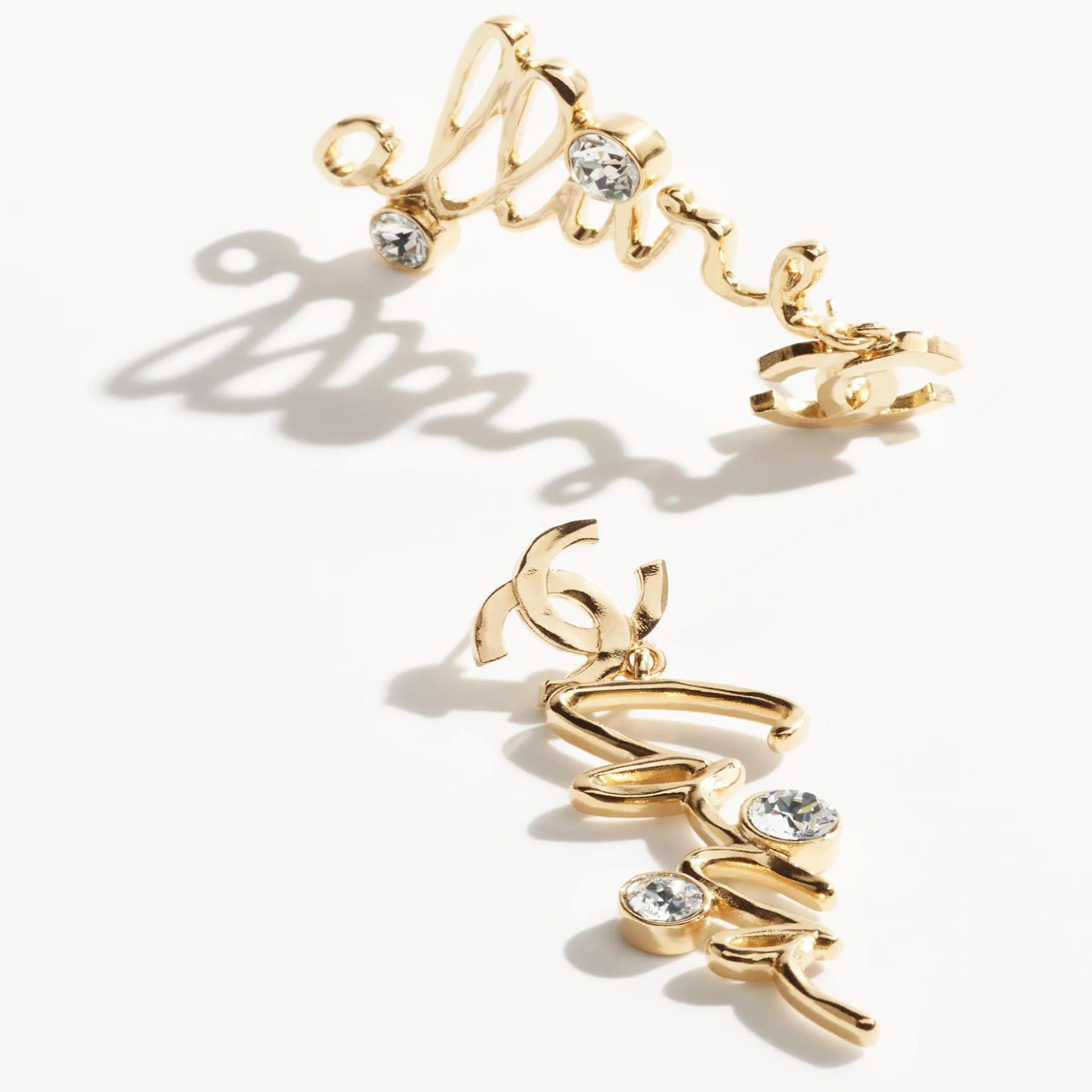 Gold & Crystal pendant Fake chanel earrings