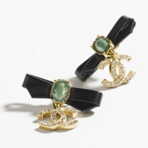 Gold Green Black & Crystal pendant Chanel earrings
