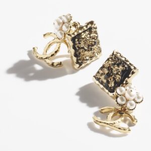 Gold Pearly White & Black pendant Chanel earrings