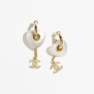 Gold Pearly White & Crystal pendant Chanel earrings