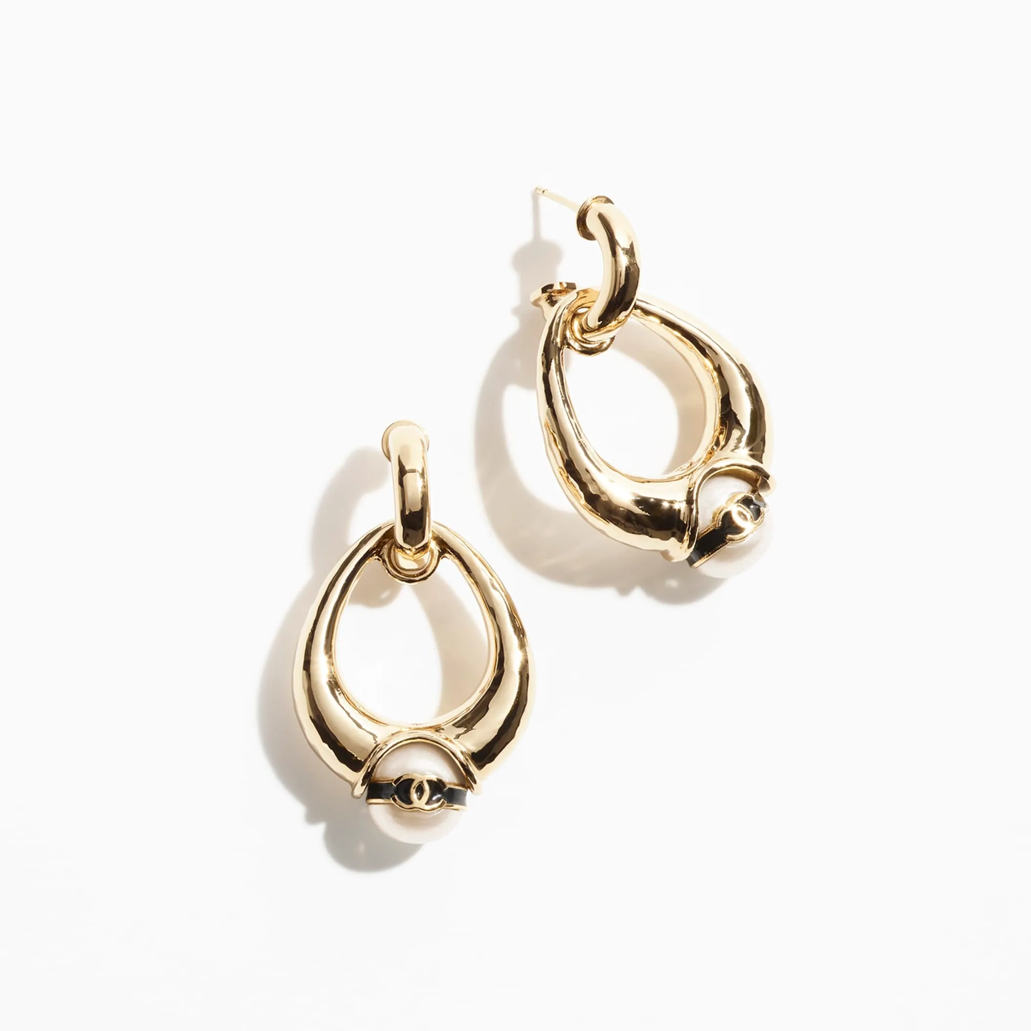 Gold & Pearly White pendant Fake chanel earrings