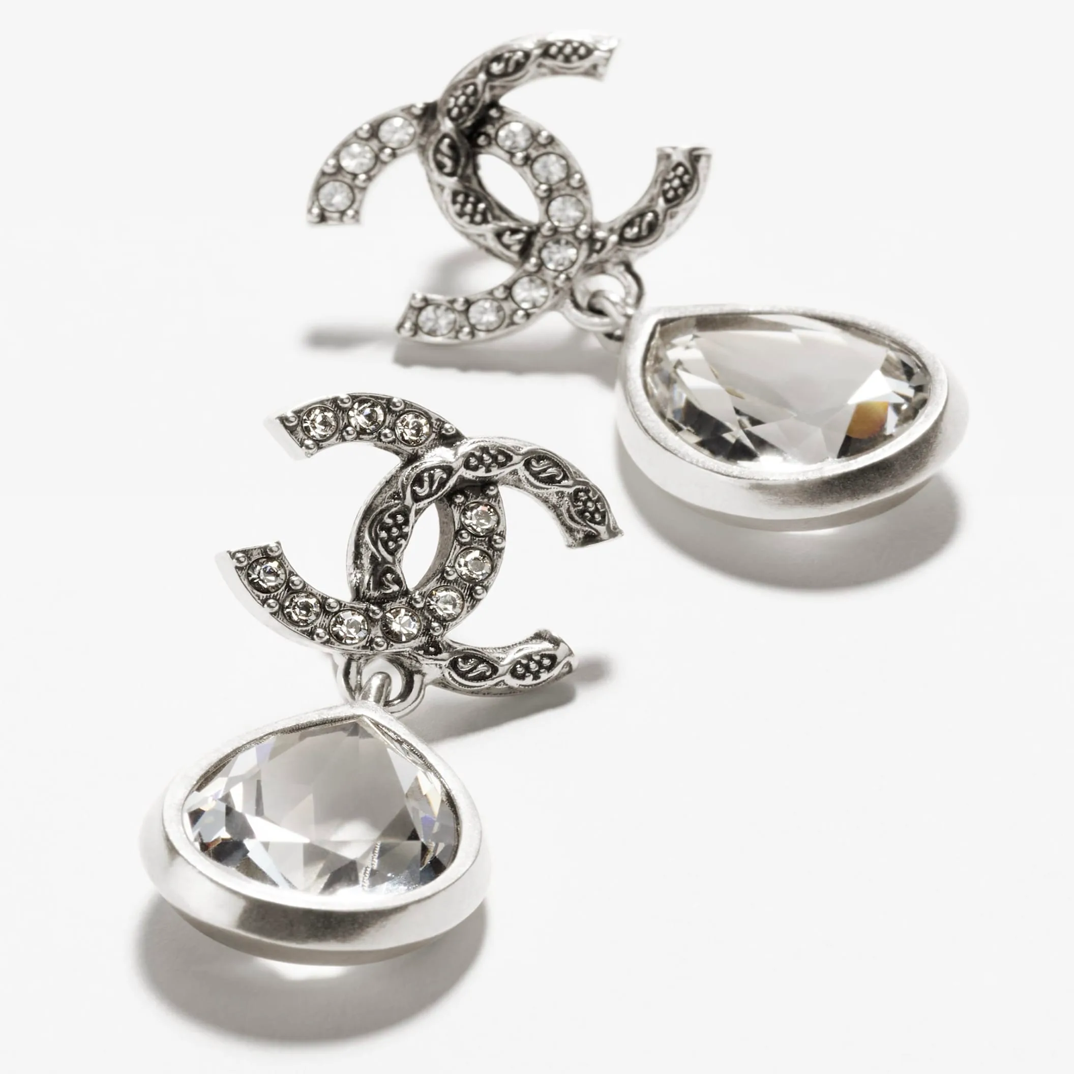 Silver & Crystal pendant Fake chanel earrings