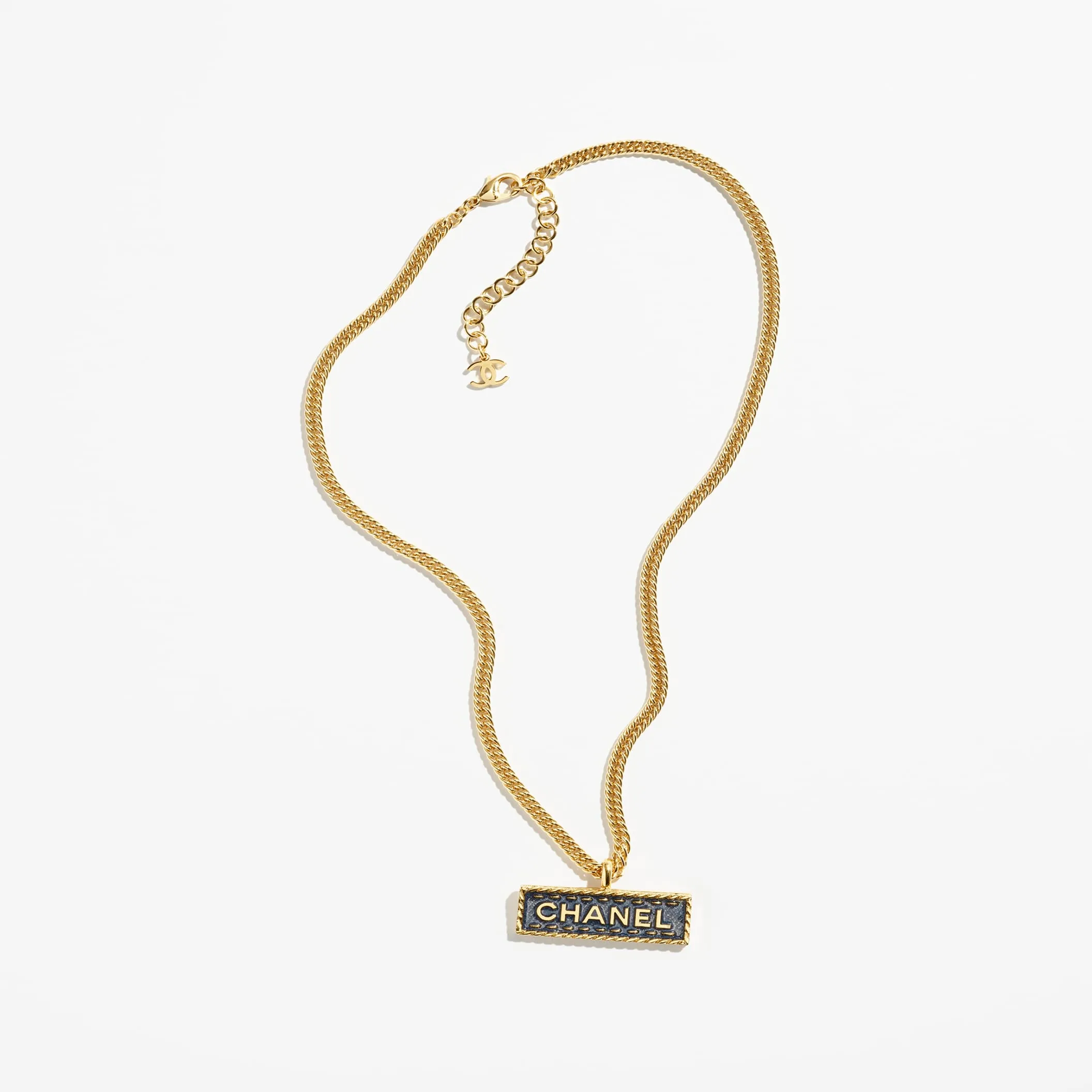 Gold & Blue pendant fake chanel necklace