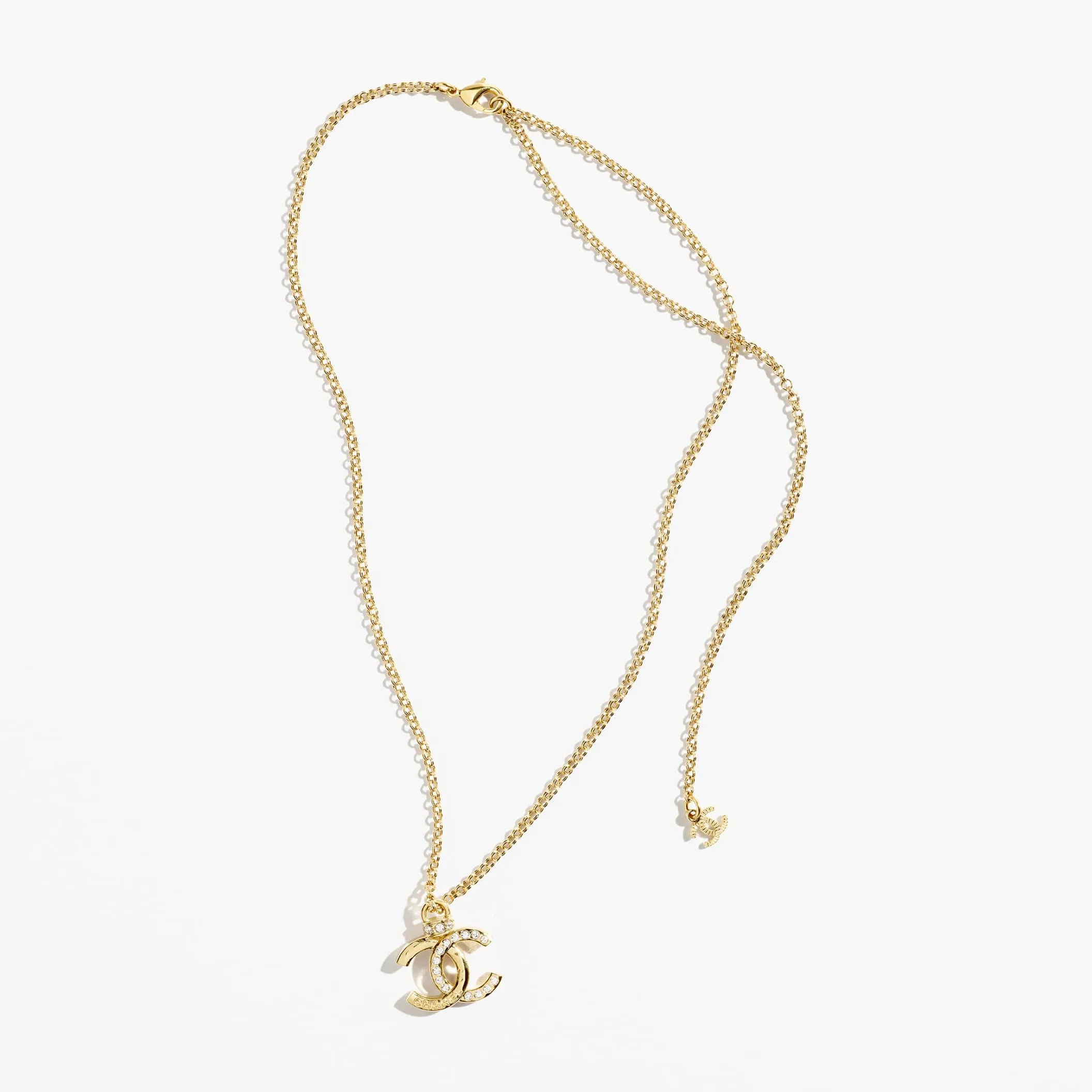 Gold & Crystal pendant fake chanel necklace