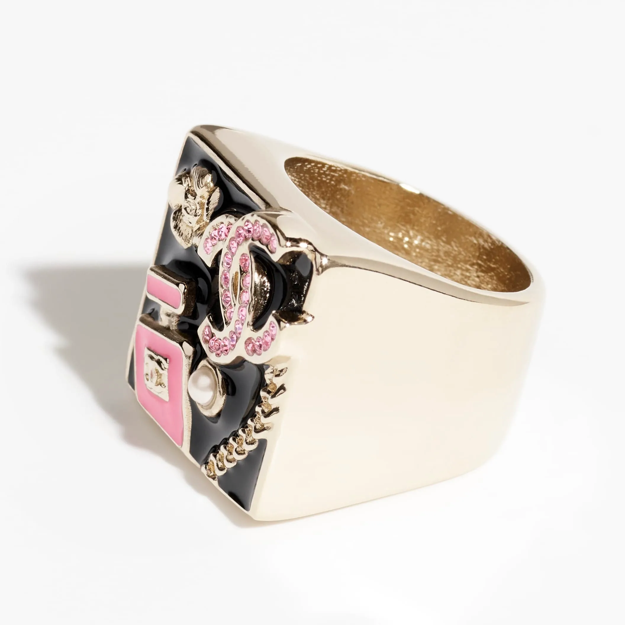 Gold Black Pearly White & Pink chanel dupes ring