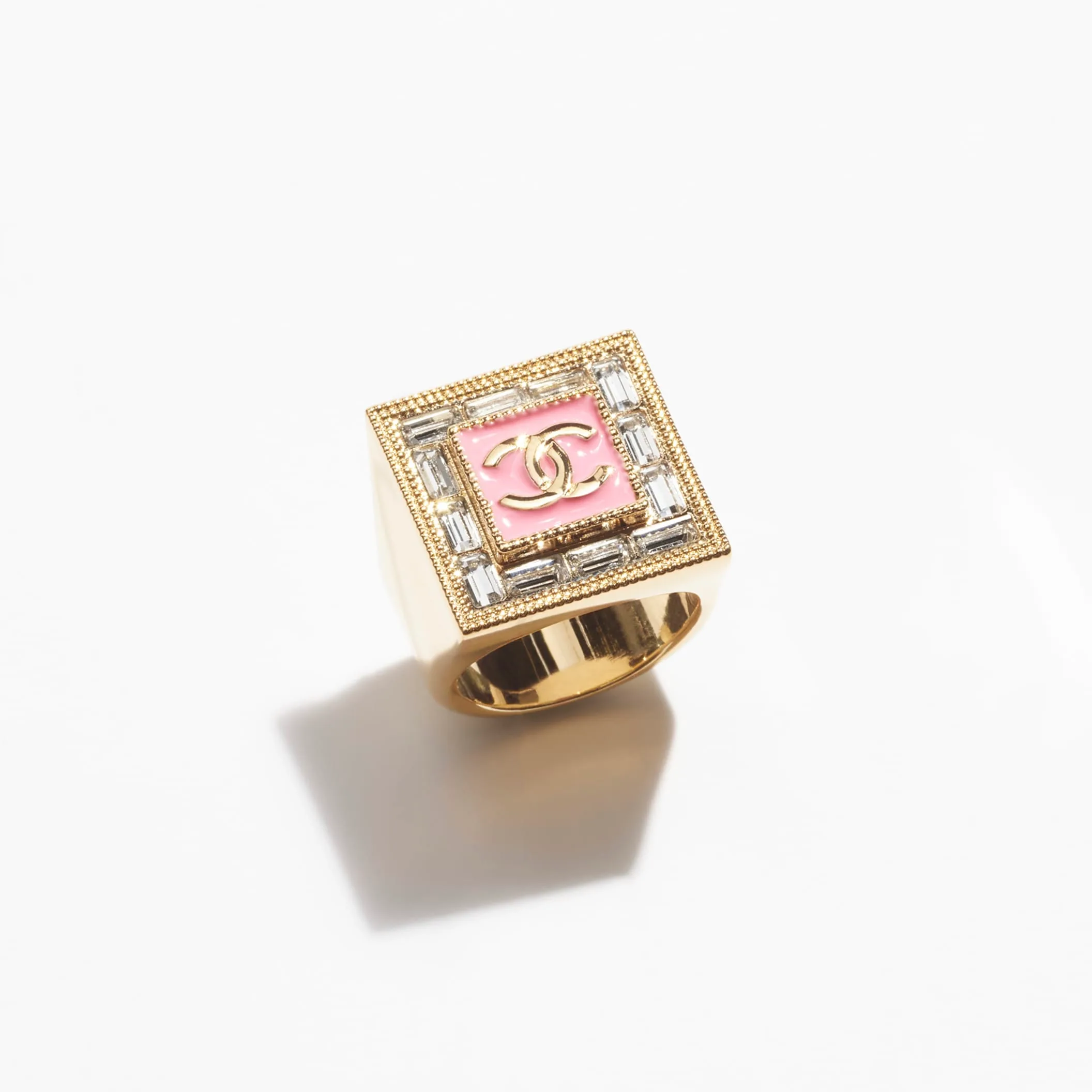 Gold Pink & Crystal chanel dupes ring