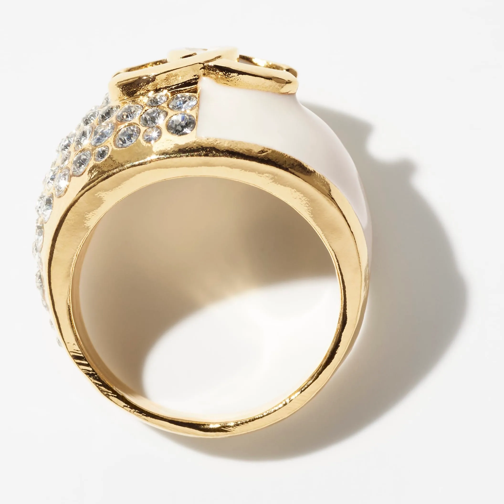 Gold White & Crystal chanel dupes ring