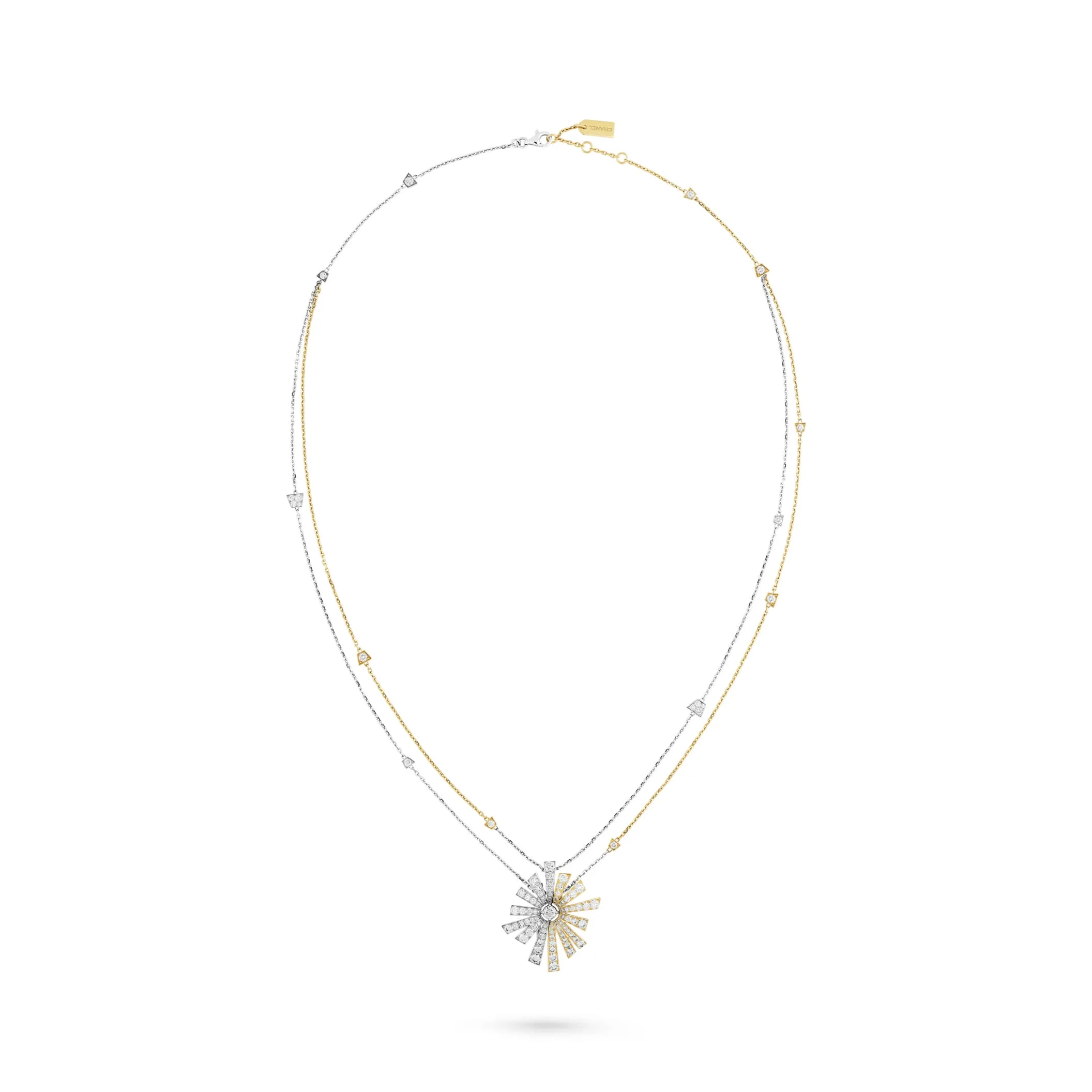 Soleil de CHANEL transformable fake chanel necklace 18K white and yellow gold diamonds