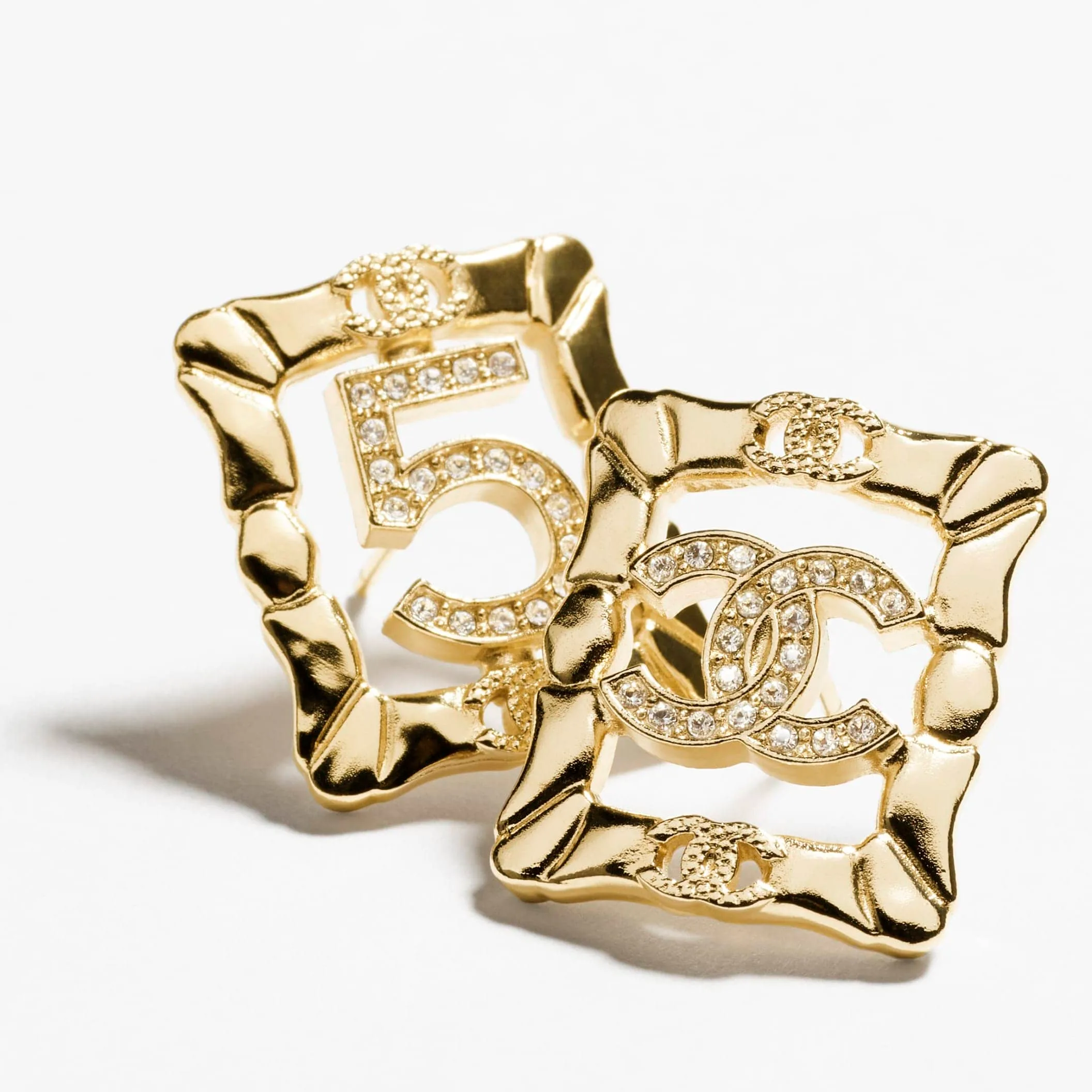 Gold & Crystal stud Fake chanel earrings