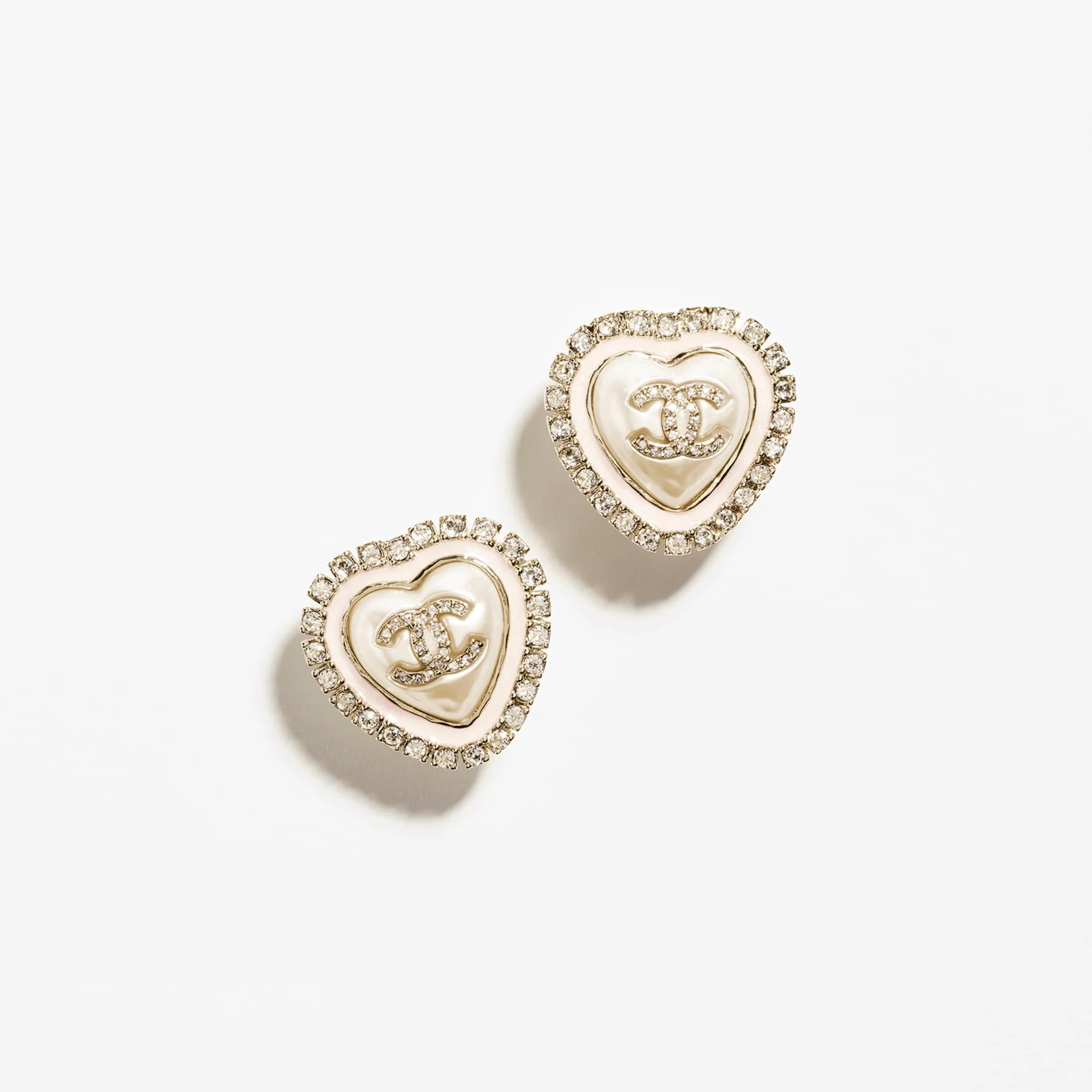 Gold Pearly White & Crystal stud Fake chanel earrings