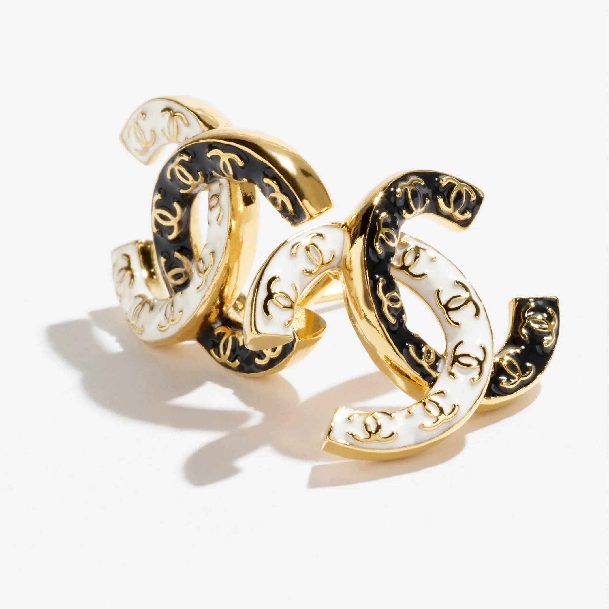 Gold White & Black stud Fake chanel earrings