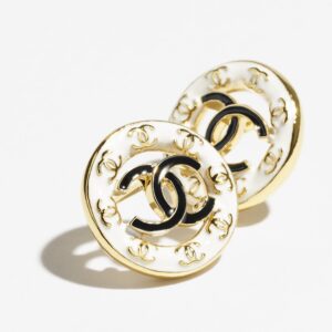 Gold White & Black stud Chanel earrings