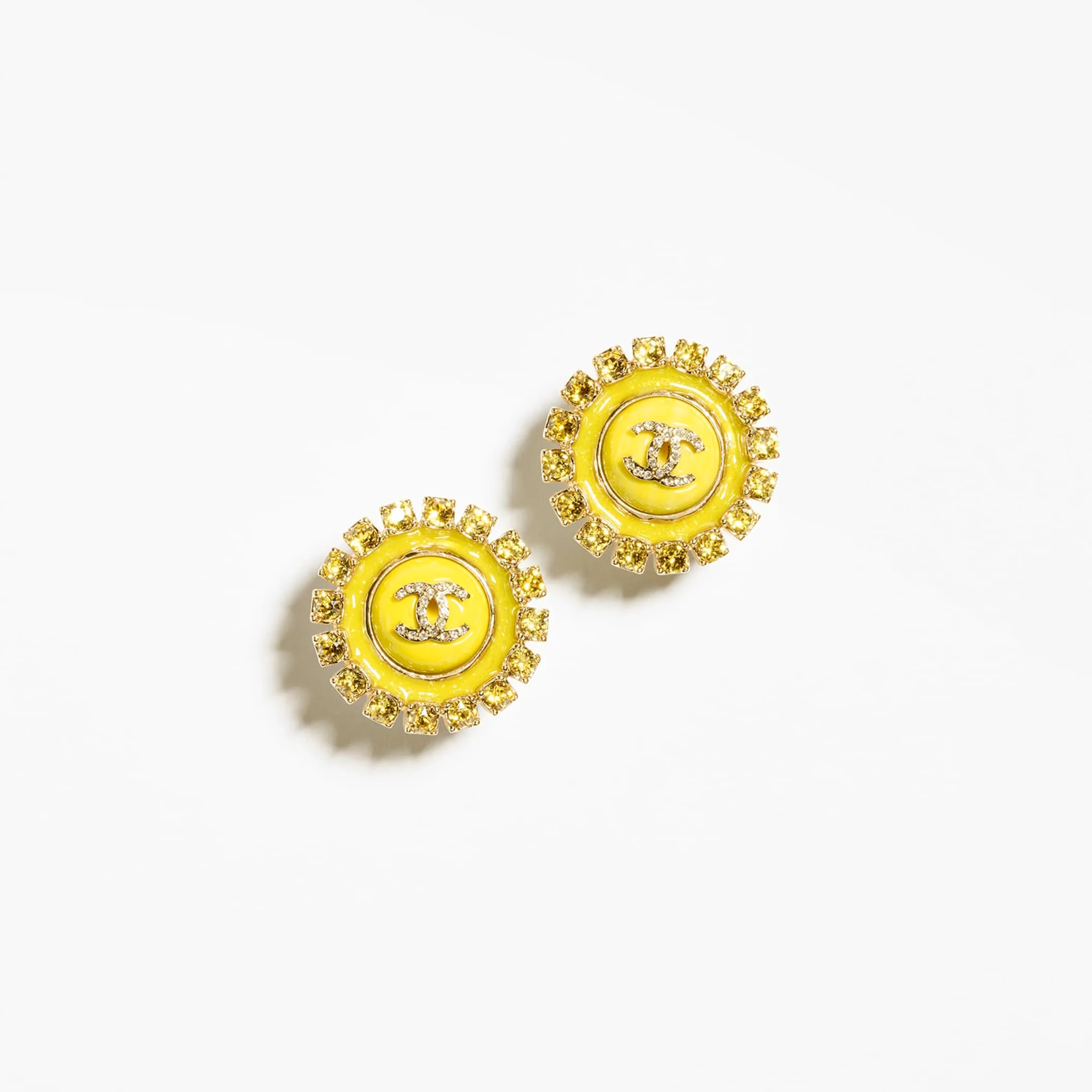 Gold yellow & crystal stud Fake chanel earrings
