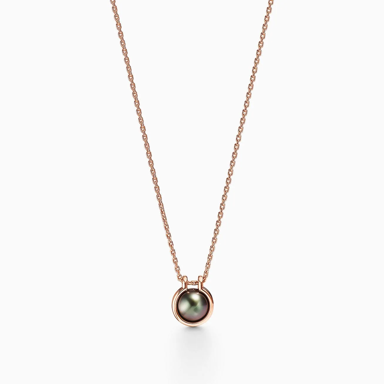 Replica Tiffany necklace HardWear Tahitian Black Pearl Link Pendant in 18k Rose Gold, 16"