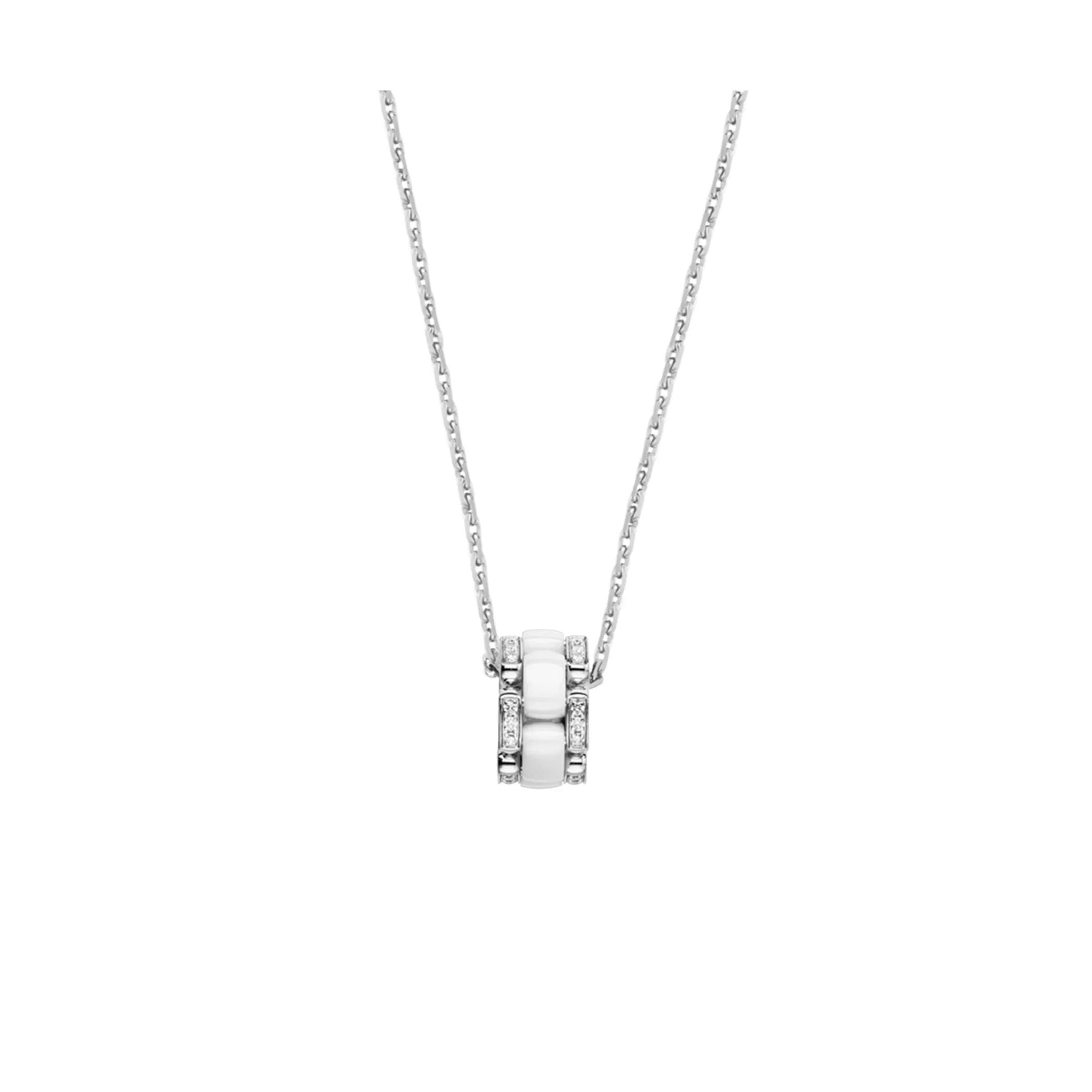Ultra fake chanel necklace 18K white gold diamonds white ceramic