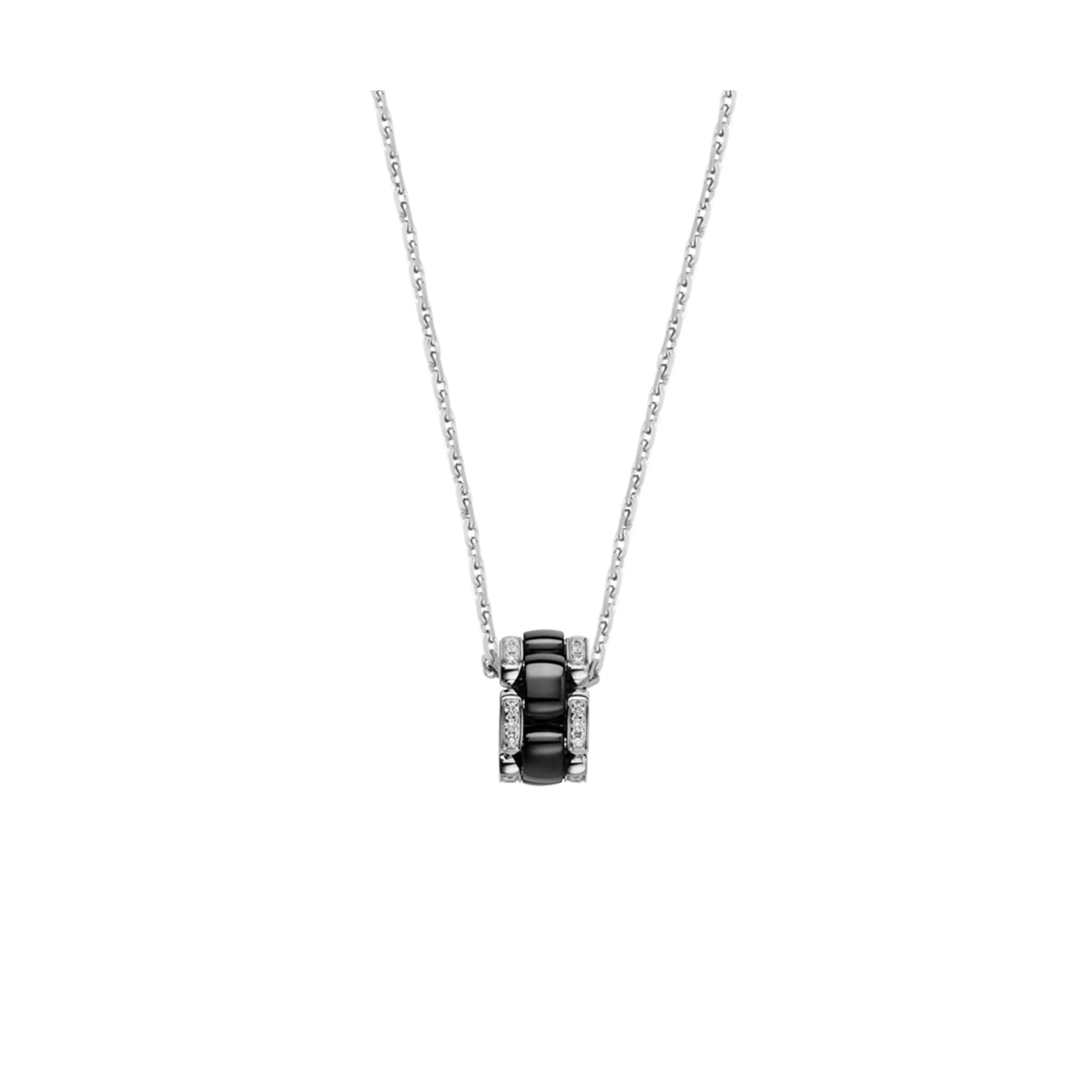 Ultra fake chanel necklace 18K white gold diamonds black ceramic