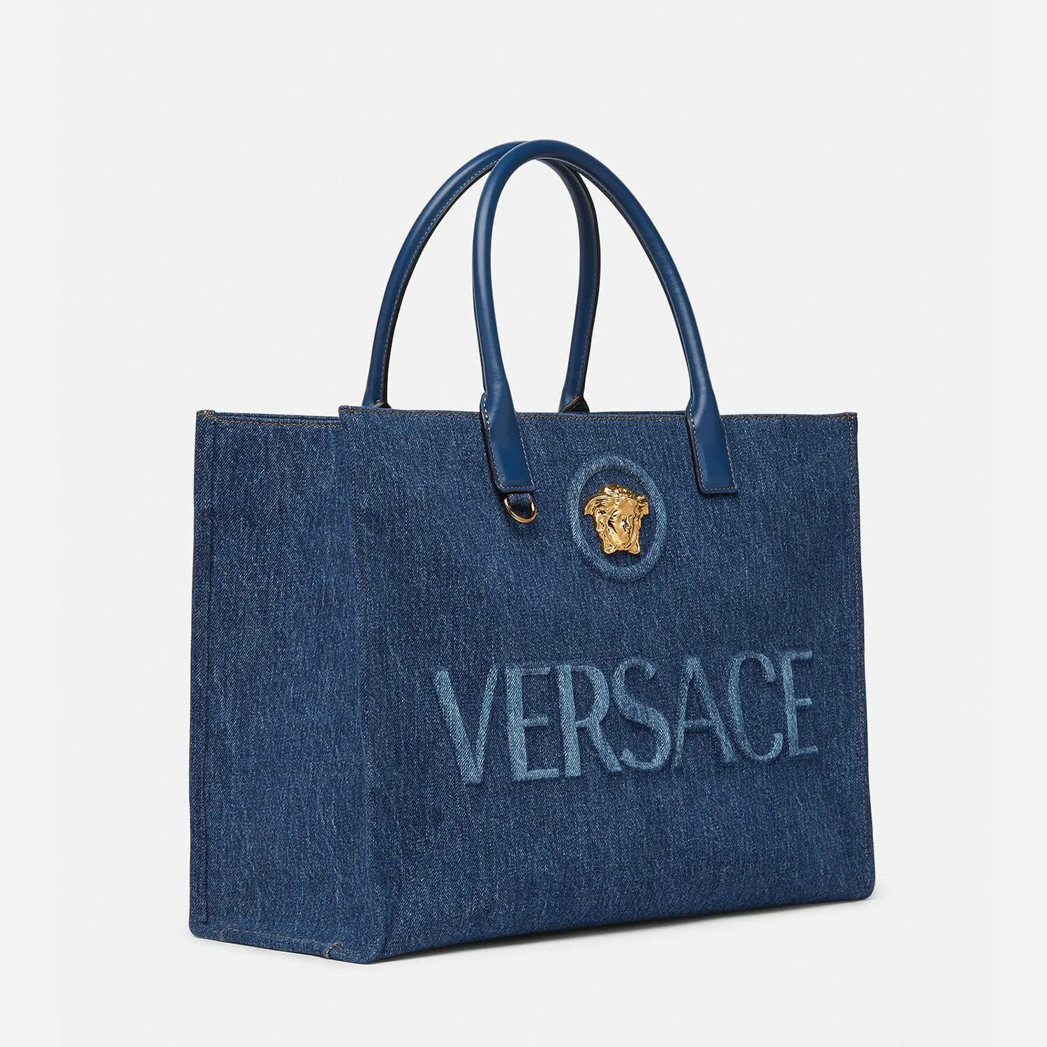 Replica Designer Bags La Medusa Denim Large Tote versace replica bags