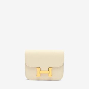 Replica Designer Bag Hermes Bag Replica Constance Slim Wallet In Craie Veau Epsom With Gold Hardware
