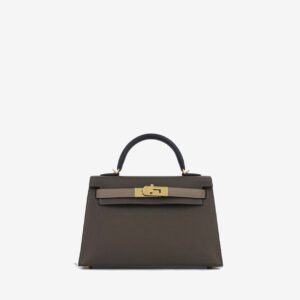 Replica Designer Bag Hermes Bag Replica Mini Kelly 20 In Ecorce, Etoupe And Noir Epsom Leather With Gold Hardware