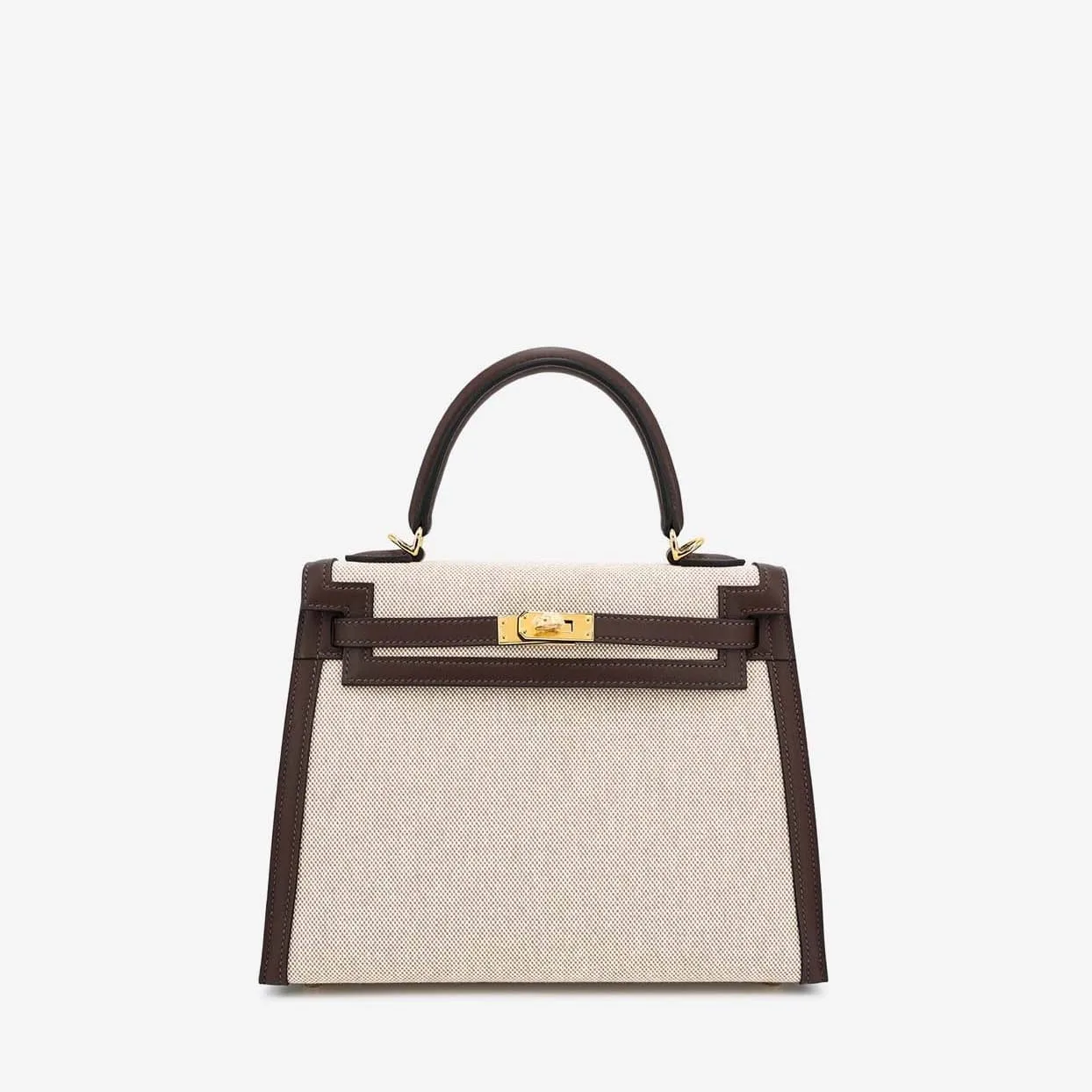 Replica Designer Bags Hermes Bag Replica Kelly 25 In Moka Toile H And Swift Leather With Gold Hardware