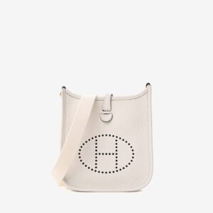 Replica Designer Bag Hermes Bag Replica Evelyne Tpm In New White Taurillon Clemence Amazone With Gold Hardware