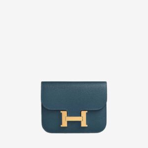 Replica Designer Bag Hermes Bag Replica Constance Slim Wallet In Bleu De Prusse Evercolor With Gold Hardware