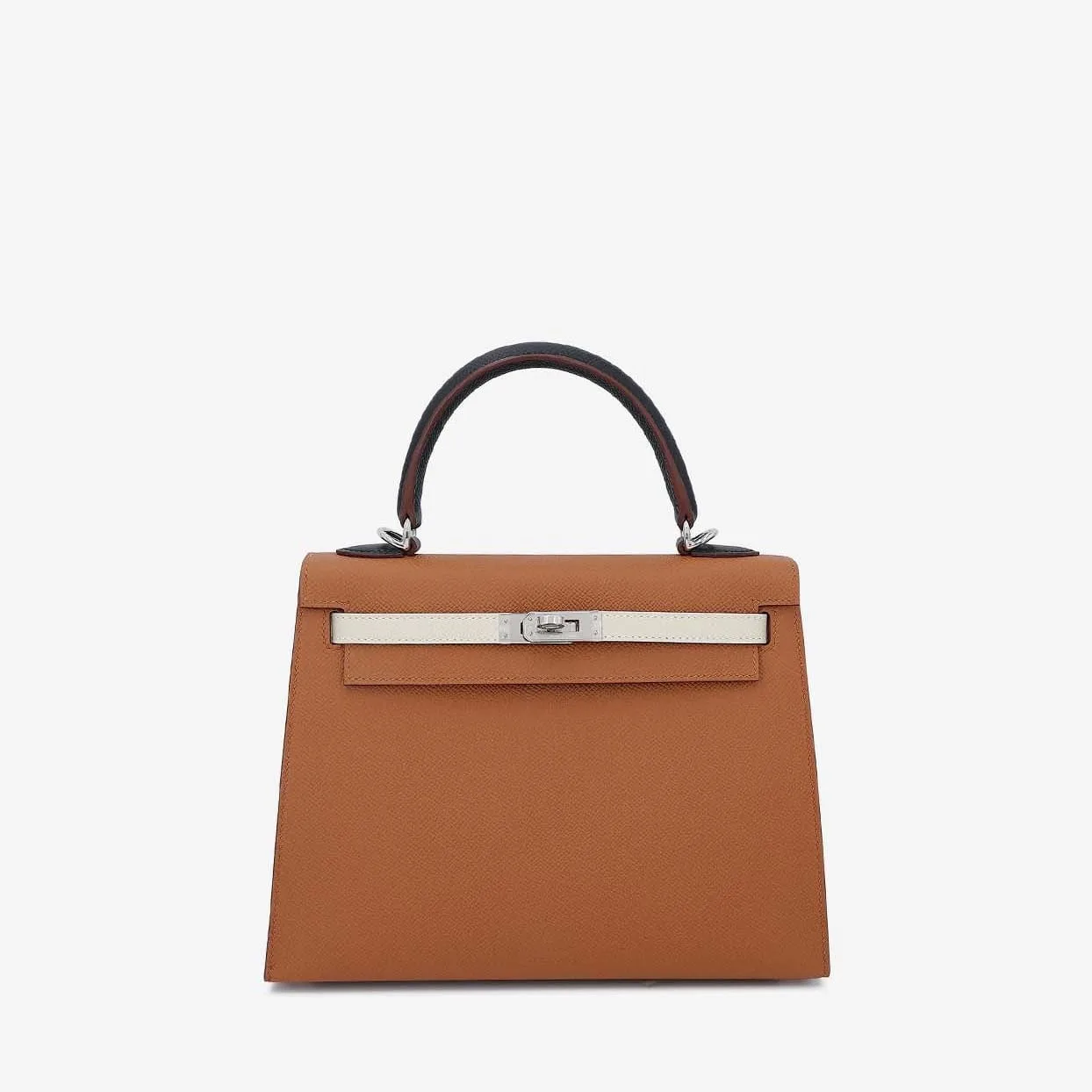 Replica Designer Bags Hermes Bag Replica Kelly 25 Sellier In Gold, Black, Craie And Blue Sapphire Epsom With Palladium Hardware