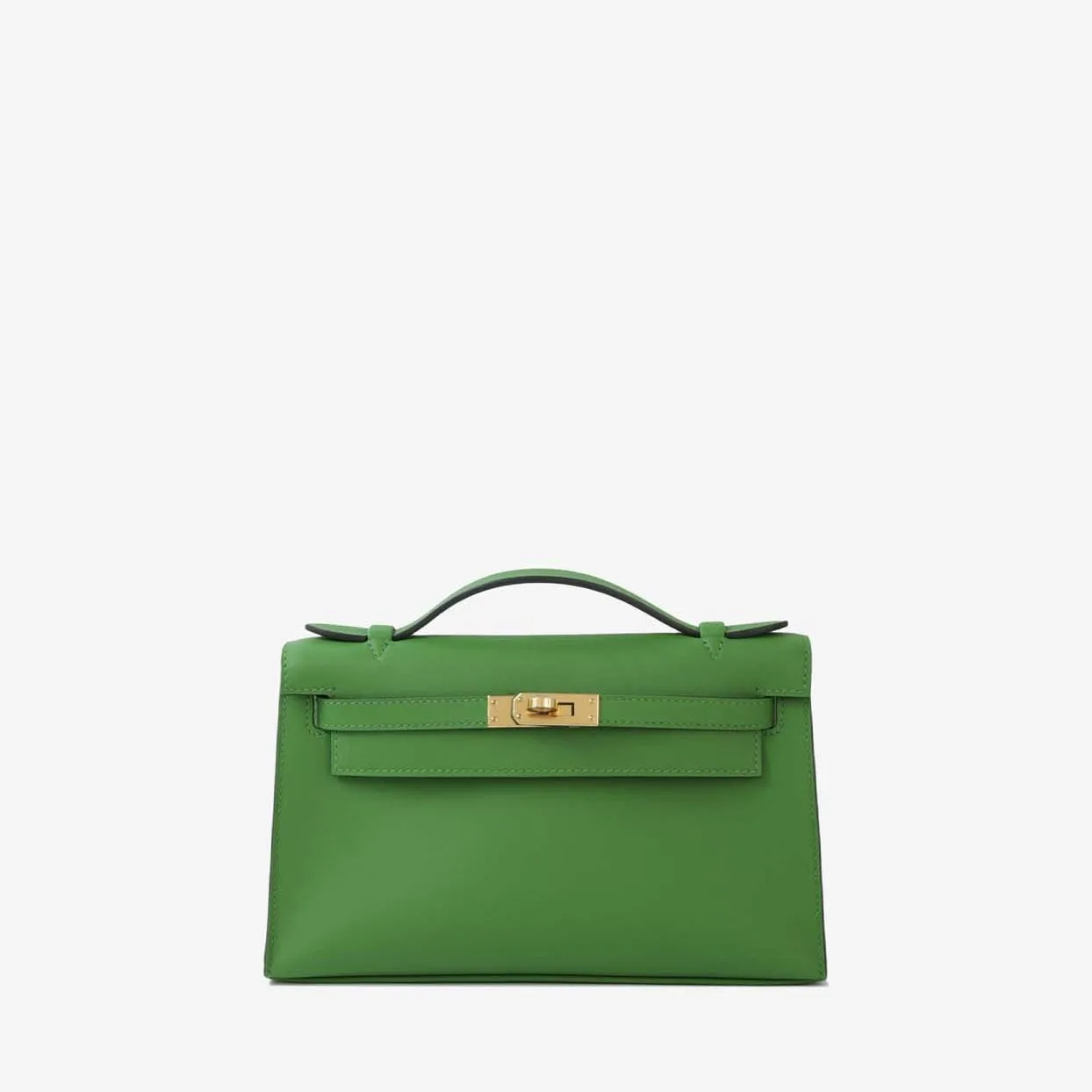 Replica Designer Bags Hermes Bag Replica Kelly Pochette Clutch Bag In Vert Yucca Swift With Gold Hardware