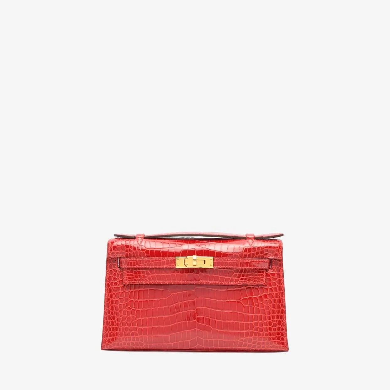 Replica Designer Bags Hermes Bag Replica Kelly Pochette Clutch Bag In Braise Shiny Porosus Crocodile With Gold Hardware