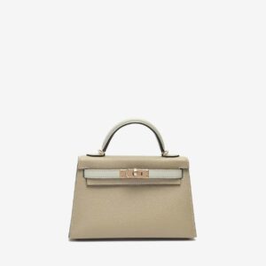 Replica Designer Bag Hermes Bag Replica Mini Kelly Hss 20 In Gris Tourterelle And Gris Perle Chevre Mysore With Permabrass Hardware
