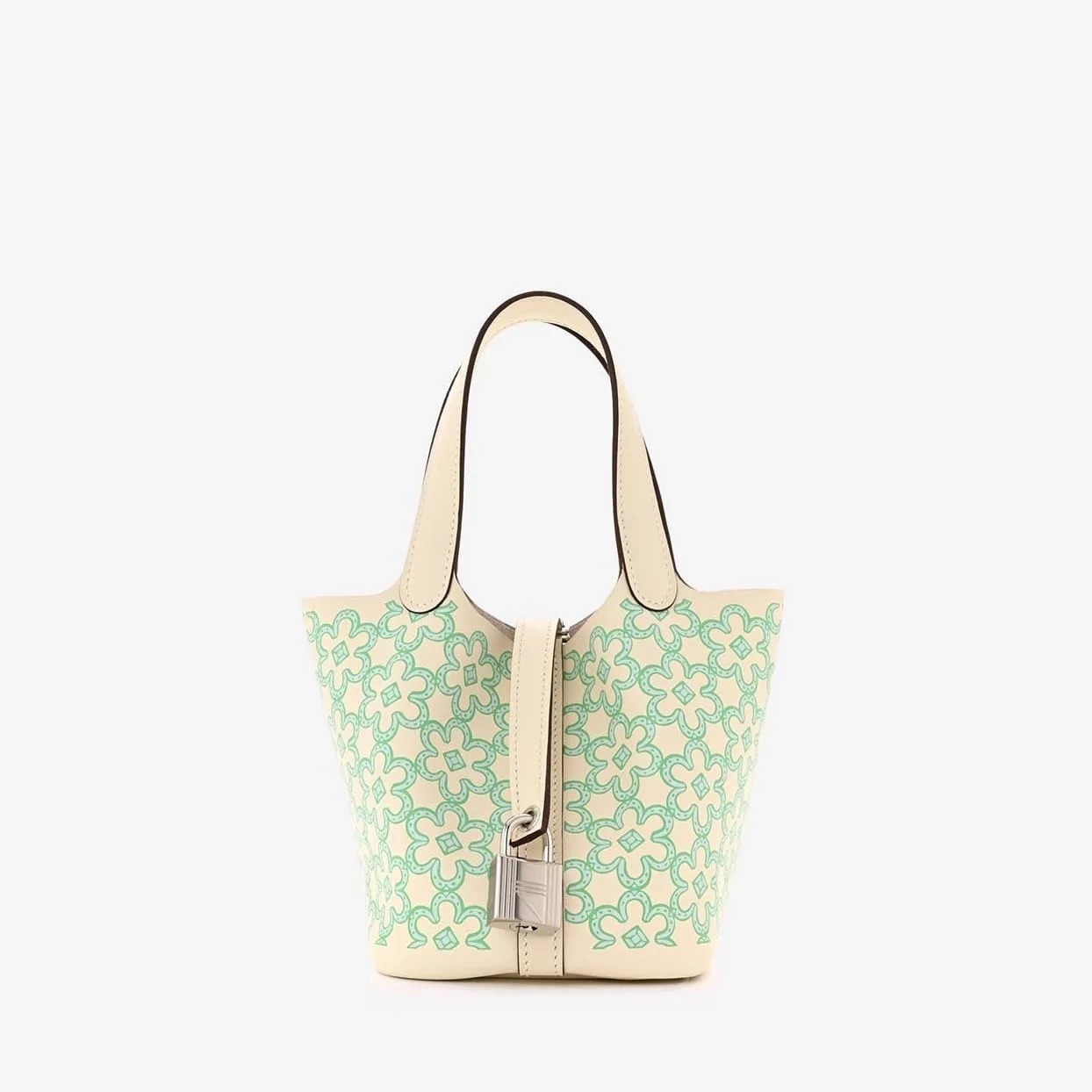 Replica Designer Bags Hermes Bag Replica Micro Lucky Daisy Picotin In Nata, Vert And White Swift With Palladium Hardware