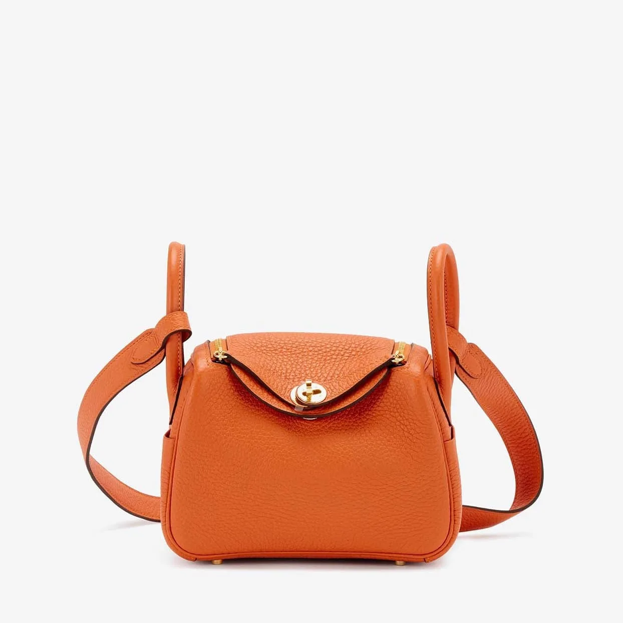 Replica Designer Bags Hermes Bag Replica Mini Lindy 20 In Orange Clemence Leather With Gold Hardware