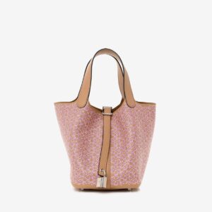 Replica Designer Bag Hermes Bag Replica Lucky Daisy Picotin 18 In Chai, Rose And White Swift With Palladium Hardware
