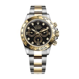 Fake Rolex Replica Watch Oyster Perpetual Cosmograph Daytona Yellow Gold/Steel Black Diamond Dial Oyster Bracelet 116503