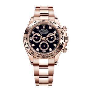 Fake Rolex Replica Watch 40mm Daytona Rose Gold Black Diamond Dial Oyster Bracelet m116505-0015