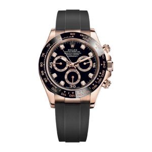 Fake Rolex Replica Watch Cosmograph Daytona 40mm Rose Gold Black Diamond Dial Oysterflex Rubber Bracelet 116515LN